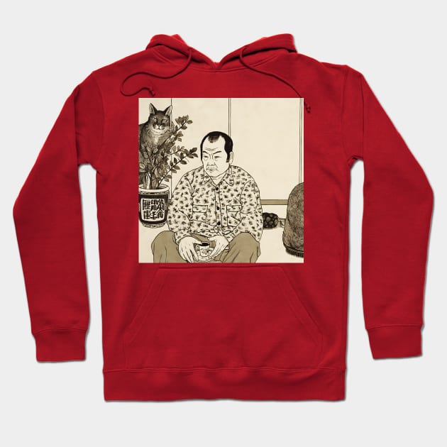 Asian elderly man sitting in lotus position drinking tea Hoodie by KOTYA